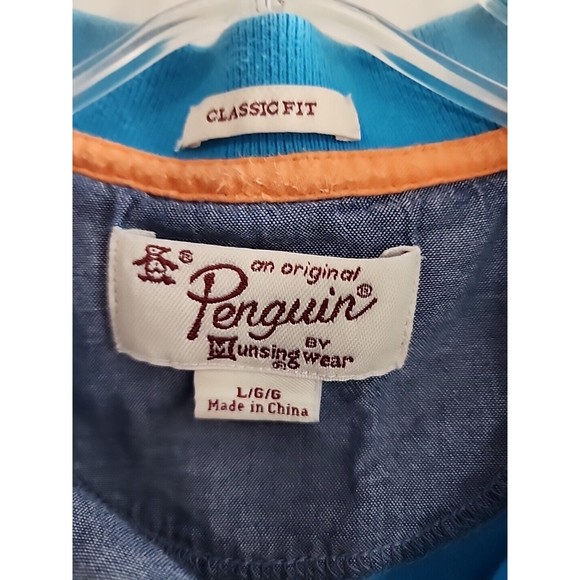 Penguin Munsingwear Polo Shirt Original  Men L Blue & Salmon Sleeve Trim TWO VGC - Picture 4 of 8